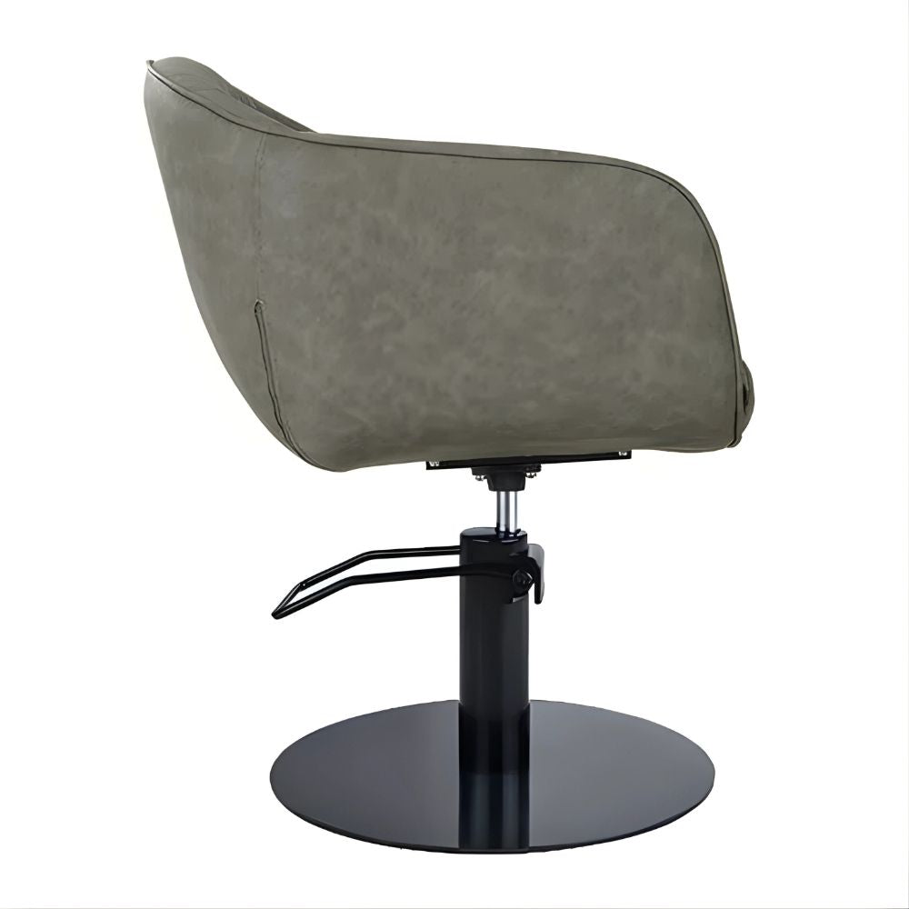 DSSE Aria Salon Chair Olive Mist Round Black Gloss Base Side View