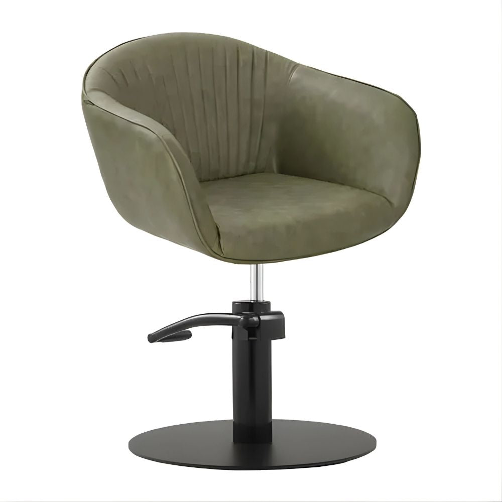 DSSE Aria Salon Chair Olive Mist Round Flat Satin Black Base Front Side View