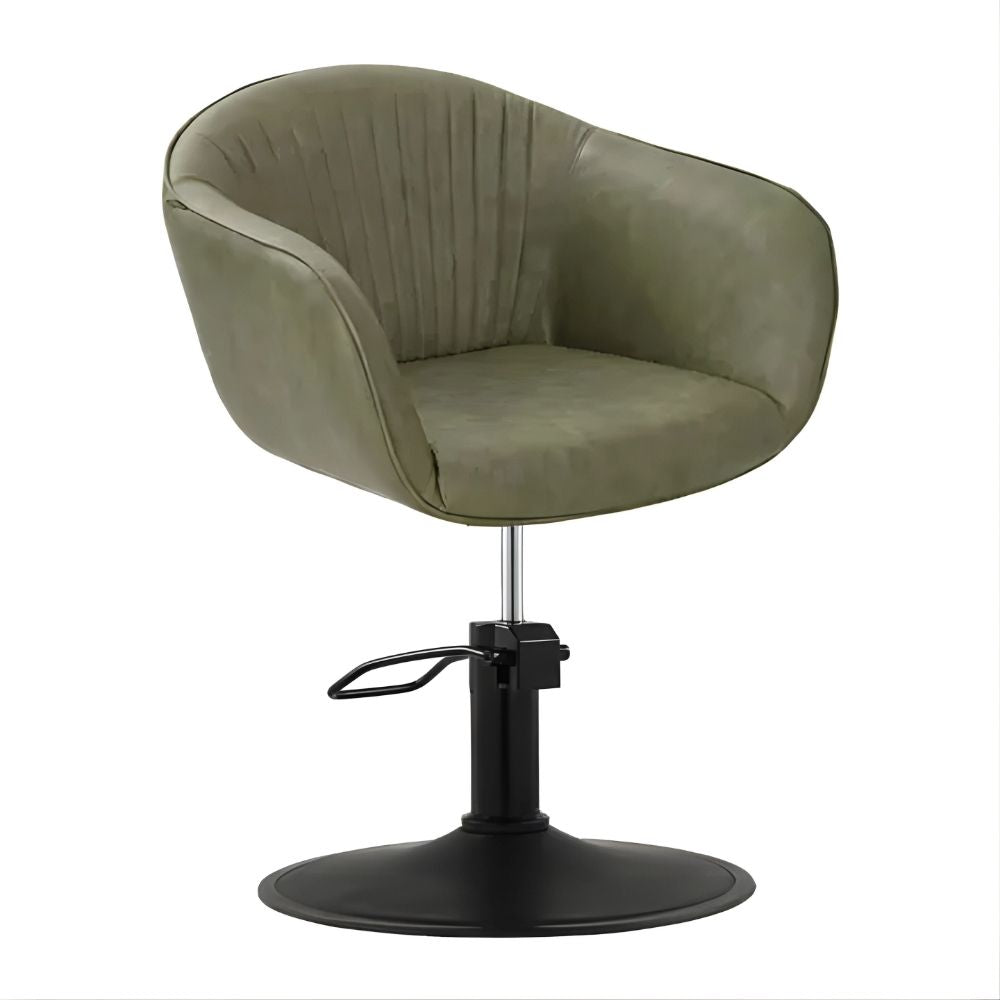 DSSE Aria Salon Chair Olive Mist Round Matte Black Base Front Side View