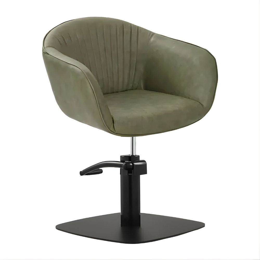 DSSE Aria Salon Chair Olive Mist Square Matte Black Base Front Side View