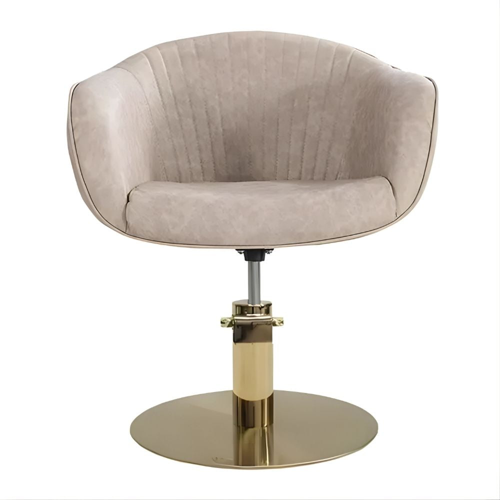 DSSE Aria Salon Chair Taupe Round Aluminium Brushed Gold Base Front View