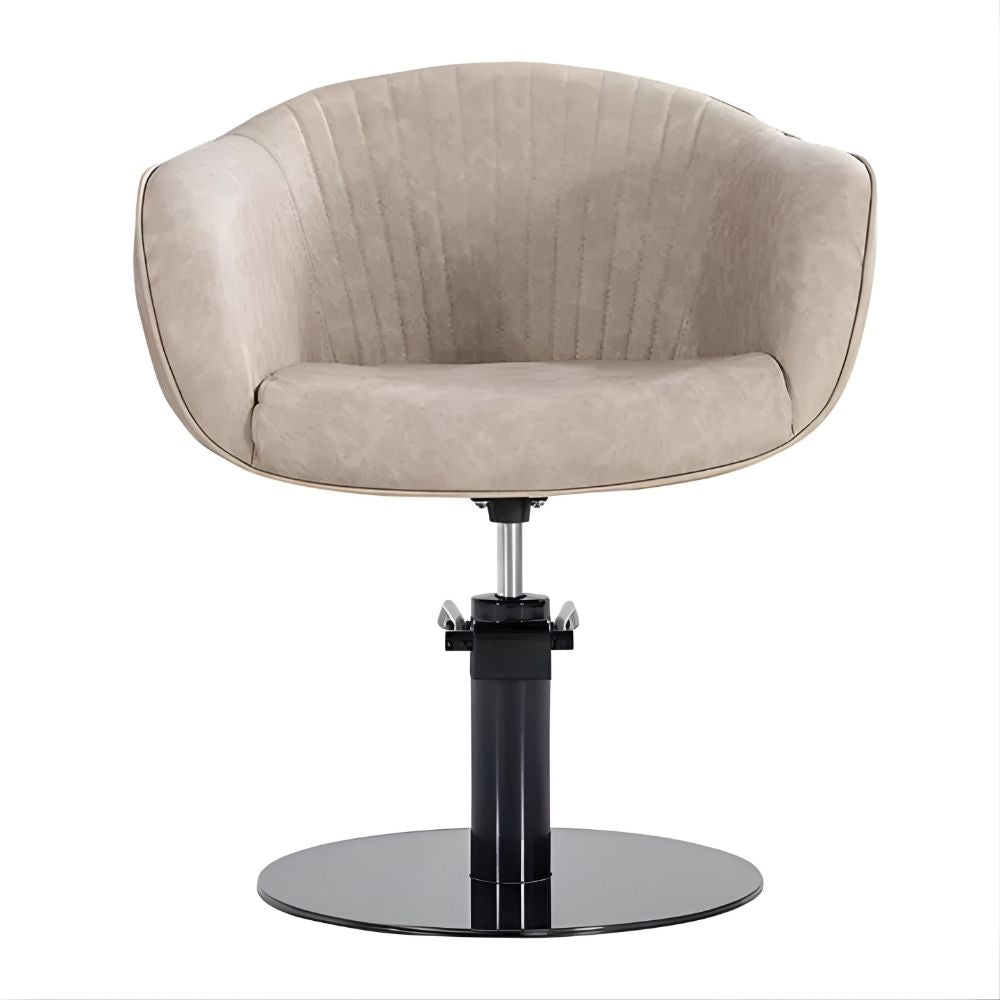 DSSE Aria Salon Chair Taupe Round Black Gloss Base Front View