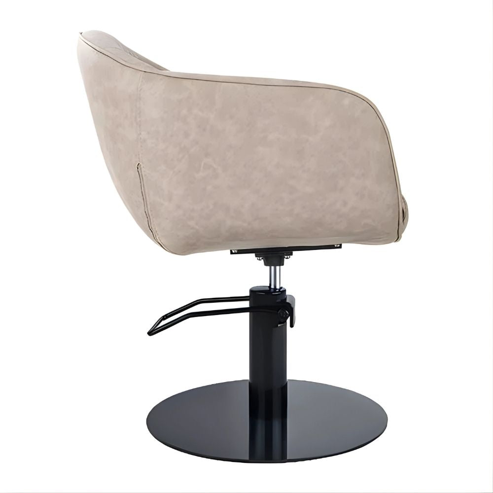 DSSE Aria Salon Chair Taupe Round Black Gloss Base Side View