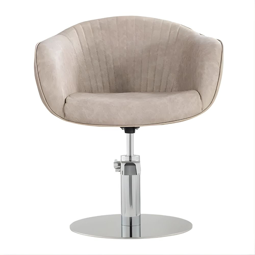 DSSE Aria Salon Chair Taupe Round Chrome Base Front View