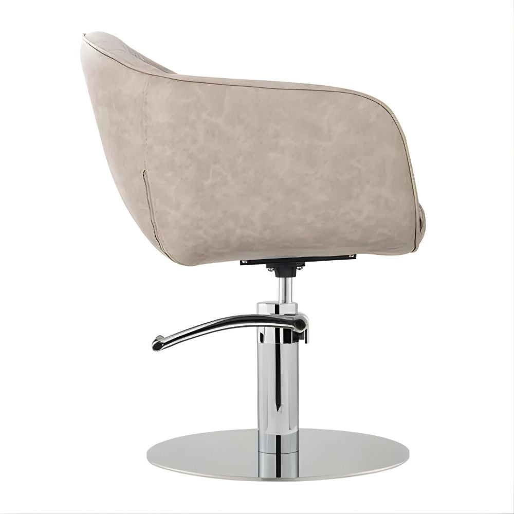 DSSE Aria Salon Chair Taupe Round Chrome Base Side View