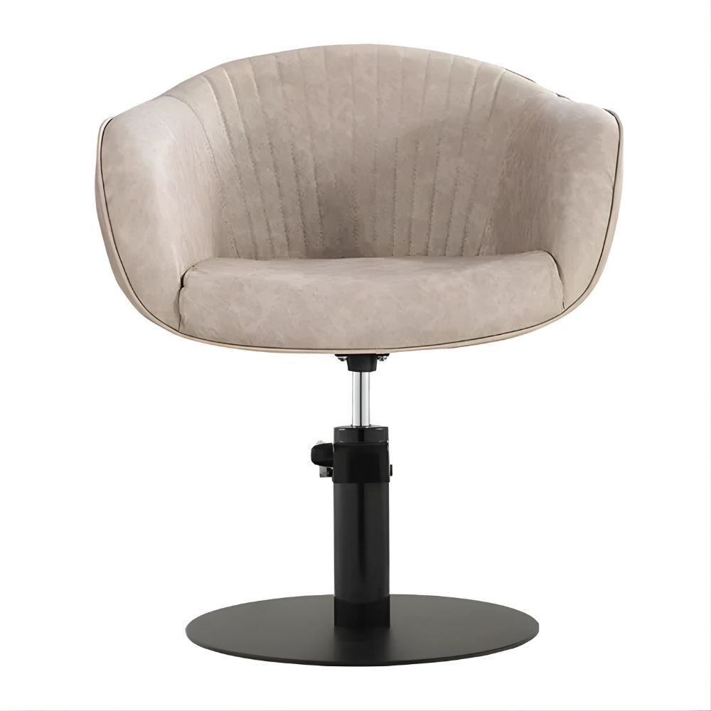 DSSE Aria Salon Chair Taupe Round Flat Satin Black Base Front View