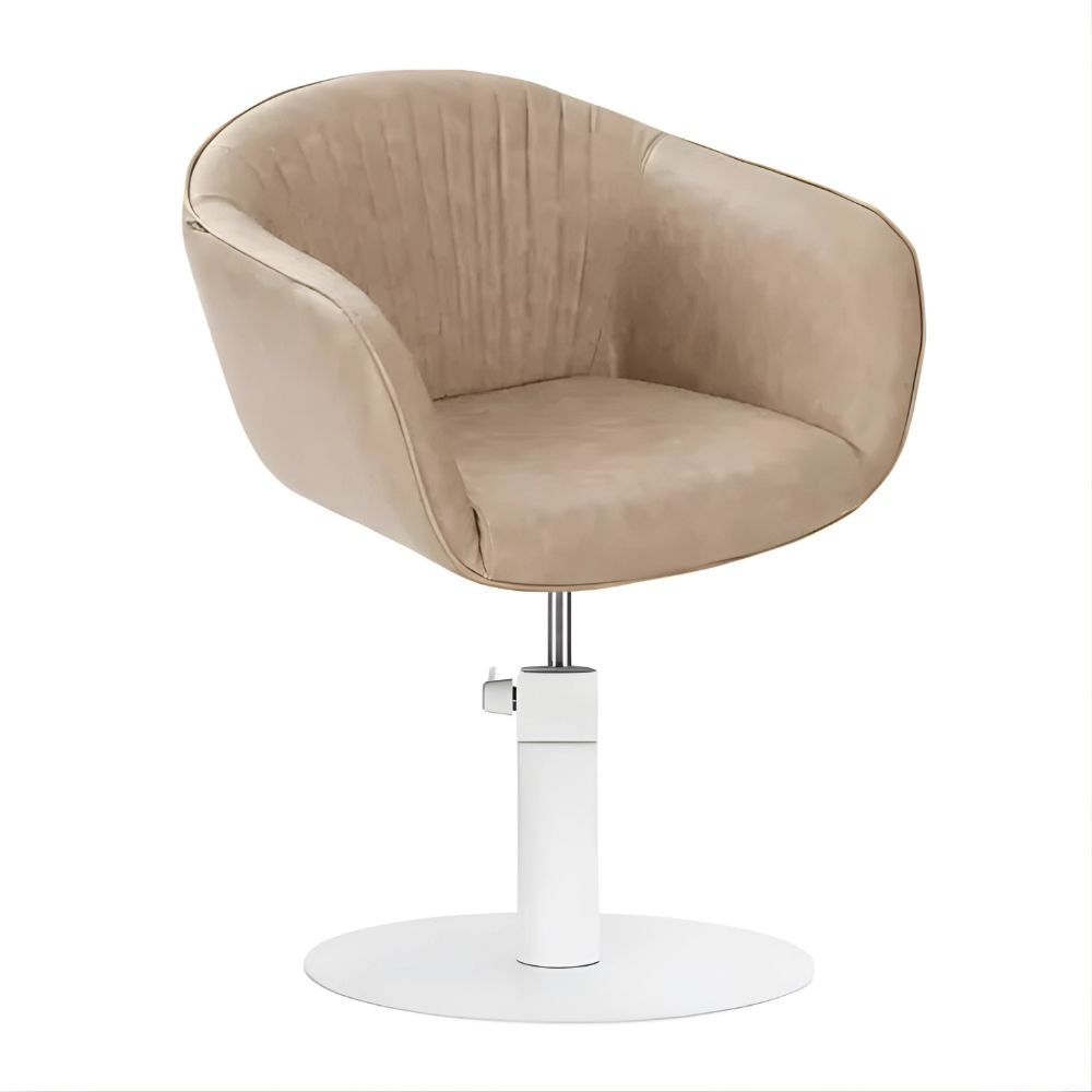 DSSE Aria Salon Chair Taupe Round White Base Front Side View
