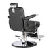 Black barber chair with chrome base on a white background