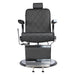 Black barber chair with quilted design on a white background