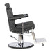 Black barber chair with chrome base on a white background