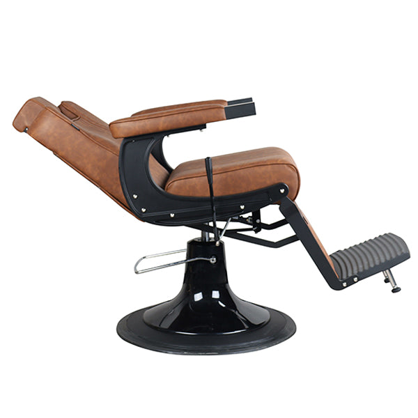 DSSE Duke Barber Chair Tan Reclined Side View