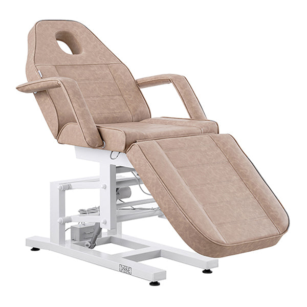 DSSE Electric Bed 3 Motor Beauty Bed Taupe Face Hole Front Side View