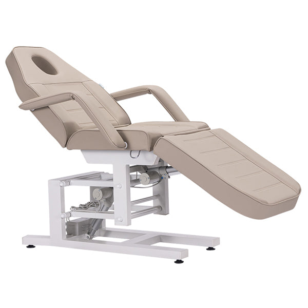 DSSE Electric Bed With Heating Function Latte Face Hole Reclined Front Side View