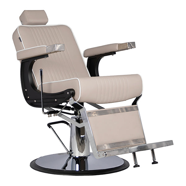 DSSE Gagliano Barber Chair Latte Reclined Front Side View
