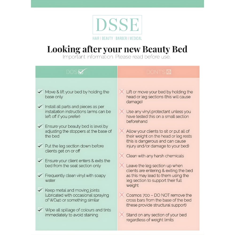 DSSE Looking After Your New Beauty and Treatment Bed Instructions
