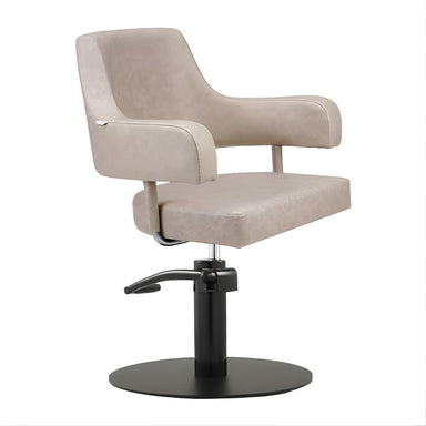 DSSE Lucy Salon Chair Taupe Round Flat Satin Base Front Side View