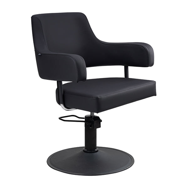 DSSE Lucy Salon Styling Chair Black Matt Black Round Base Front Side View