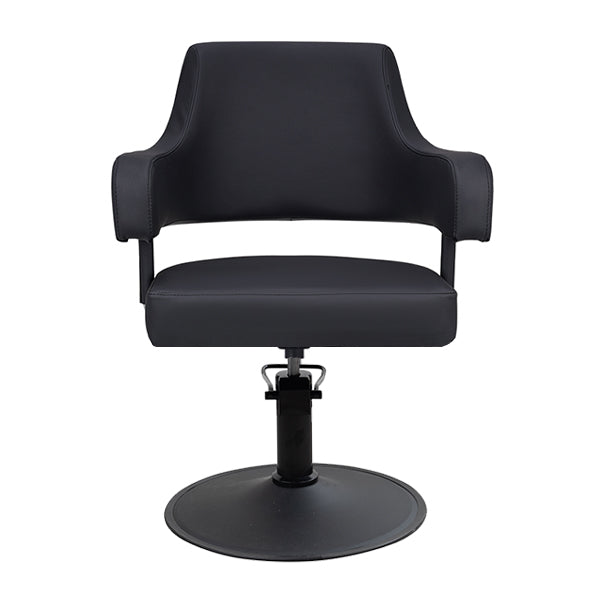DSSE Lucy Salon Styling Chair Black Matt Black Round Base Front View