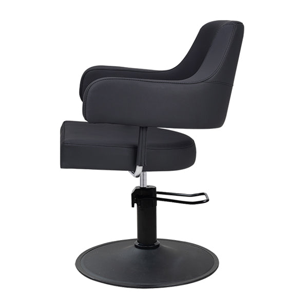 DSSE Lucy Salon Styling Chair Black Matt Black Round Base Side View