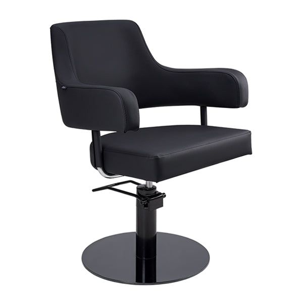 DSSE Lucy Salon Styling Chair Black Round Base Front Side View