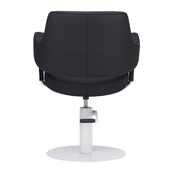 DSSE Lucy Salon Styling Chair Black White Round Base Rear View