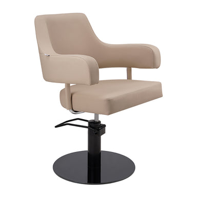 DSSE Lucy Salon Styling Chair Latte Black Round Base Front Side View
