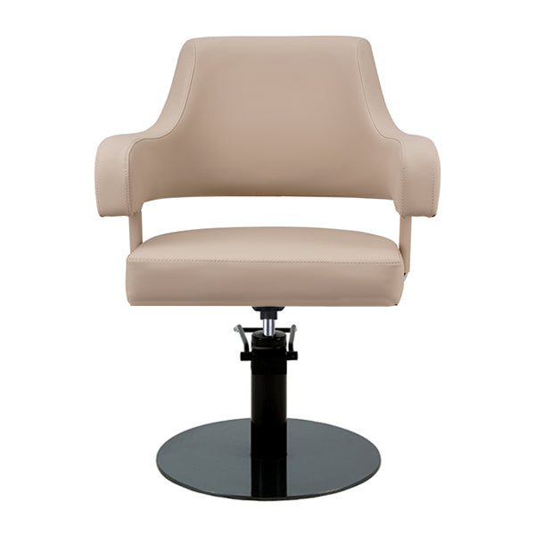 DSSE Lucy Salon Styling Chair Latte Black Round Base Front View