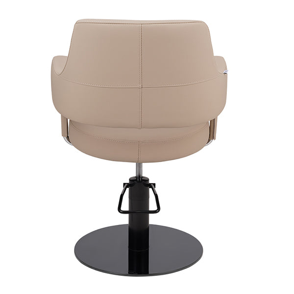 DSSE Lucy Salon Styling Chair Latte Black Round Base Rear View