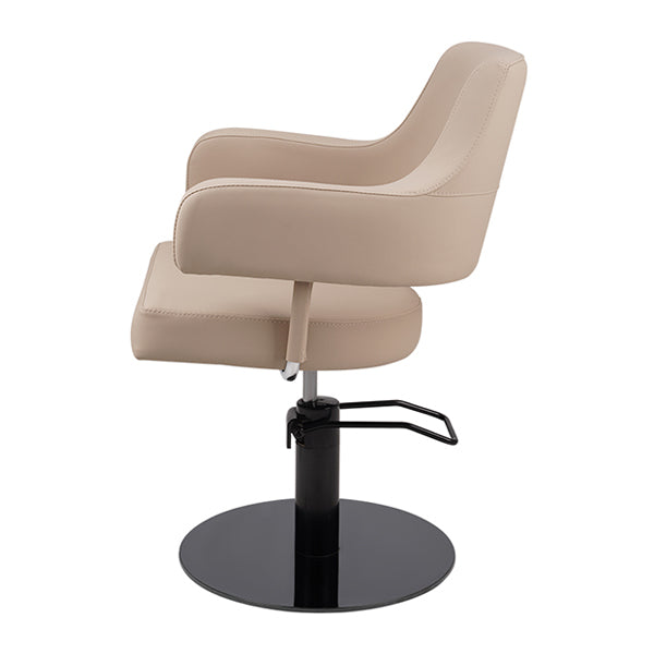 DSSE Lucy Salon Styling Chair Latte Black Round Base Side View