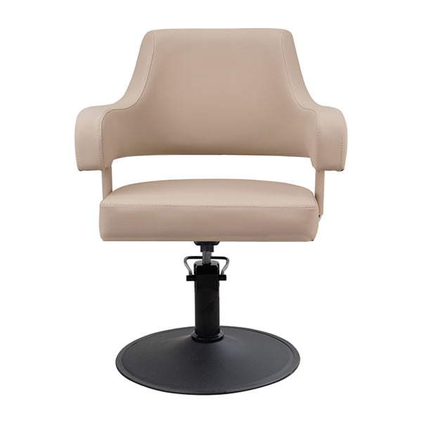 DSSE Lucy Salon Styling Chair Latte Matt Black Round Base Front View