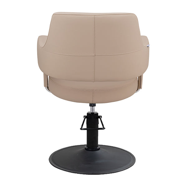 DSSE Lucy Salon Styling Chair Latte Matt Black Round Base Rear View