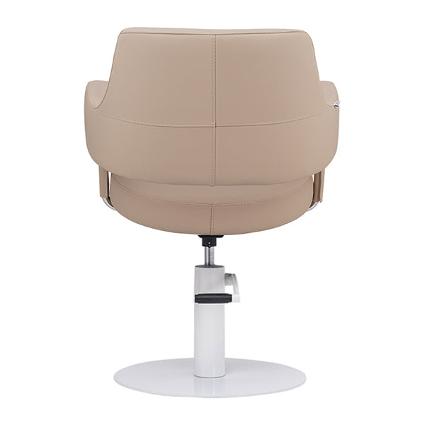 DSSE Lucy Salon Styling Chair Latte White Round Base Rear View