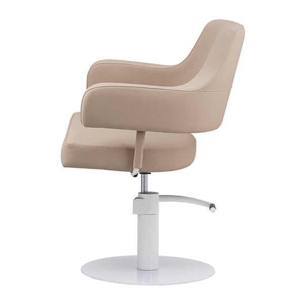 DSSE Lucy Salon Styling Chair Latte White Round Base Side View