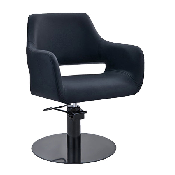 DSSE Madison Salon Chair Black With Black Round Base Front Side View