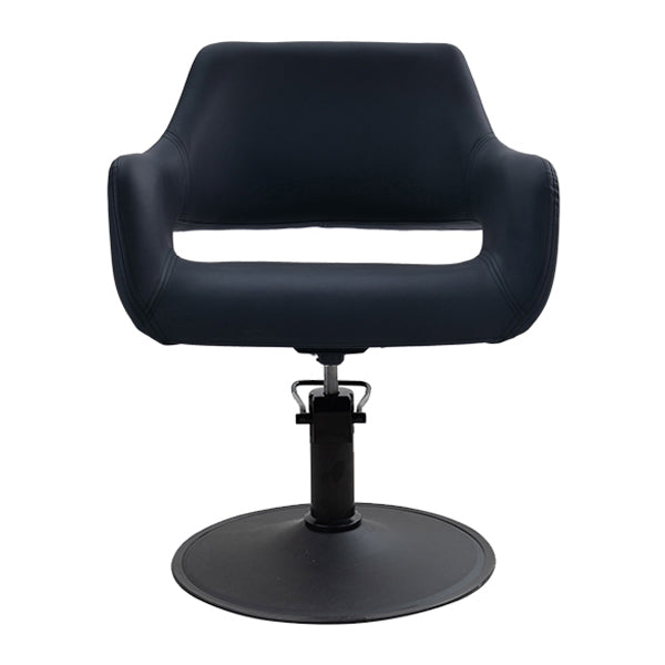 DSSE Madison Salon Chair Black With Matt Black Round Base Front View