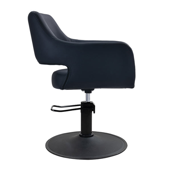 DSSE Madison Salon Chair Black With Matt Black Round Base Side View