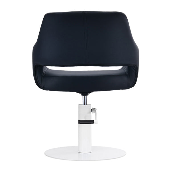 DSSE Madison Salon Chair Black With White Round Base Rear View