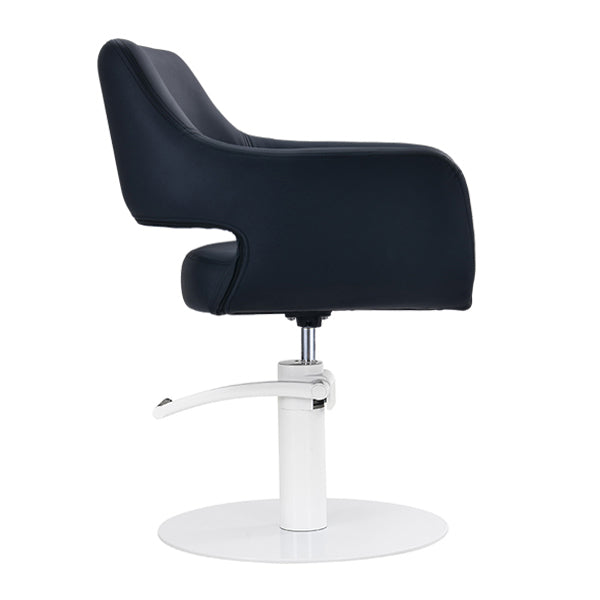 DSSE Madison Salon Chair Black With White Round Base Side View