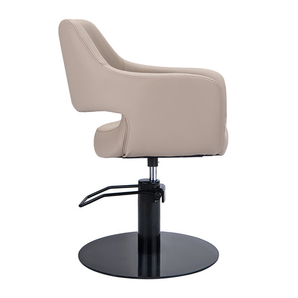 DSSE Madison Salon Chair Latte With Black Round Base Side View