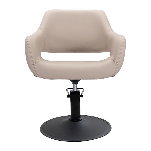 DSSE Madison Salon Chair Latte With Matt Black Round Base Front View