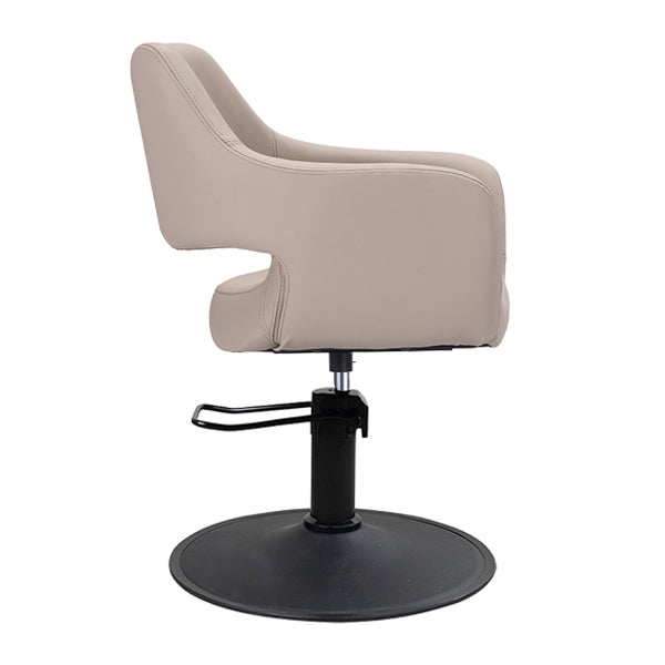 DSSE Madison Salon Chair Latte With Matt Black Round Base Side View