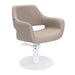 DSSE Madison Salon Chair Latte With White Round Base Front Side View