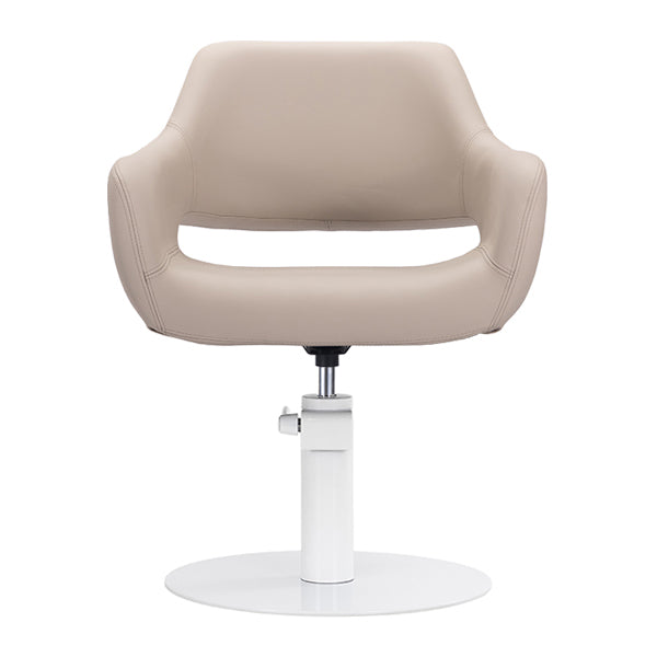 DSSE Madison Salon Chair Latte With White Round Base Front View