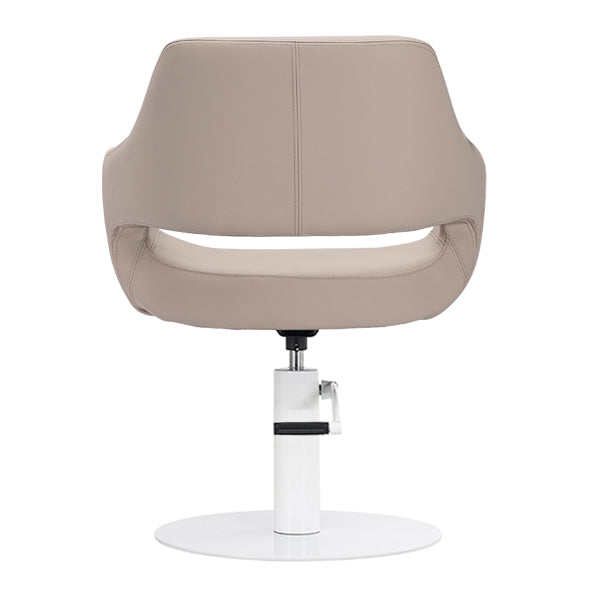 DSSE Madison Salon Chair Latte With White Round Base Rear View