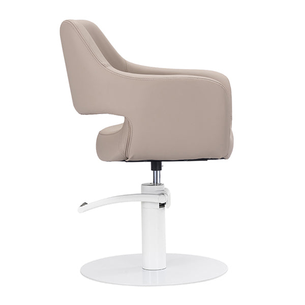 DSSE Madison Salon Chair Latte With White Round Base Side View