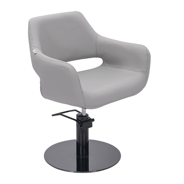 DSSE Madison Salon Chair Smoke With Black Round Base Front Side View