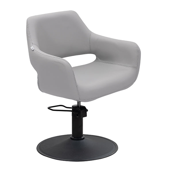 DSSE Madison Salon Chair Smoke With Matt Black Round Base Front Side View