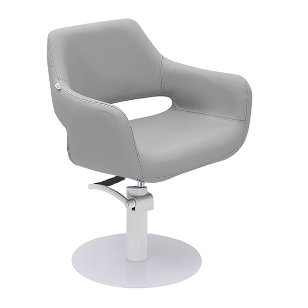 DSSE Madison Salon Chair Smoke With White Round Base Front Side View