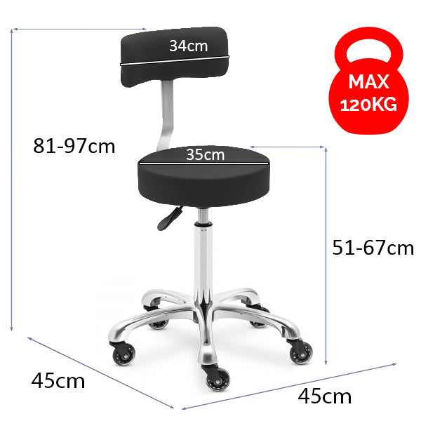 DSSE Medi Deluxe Salon Stool Dimensions View