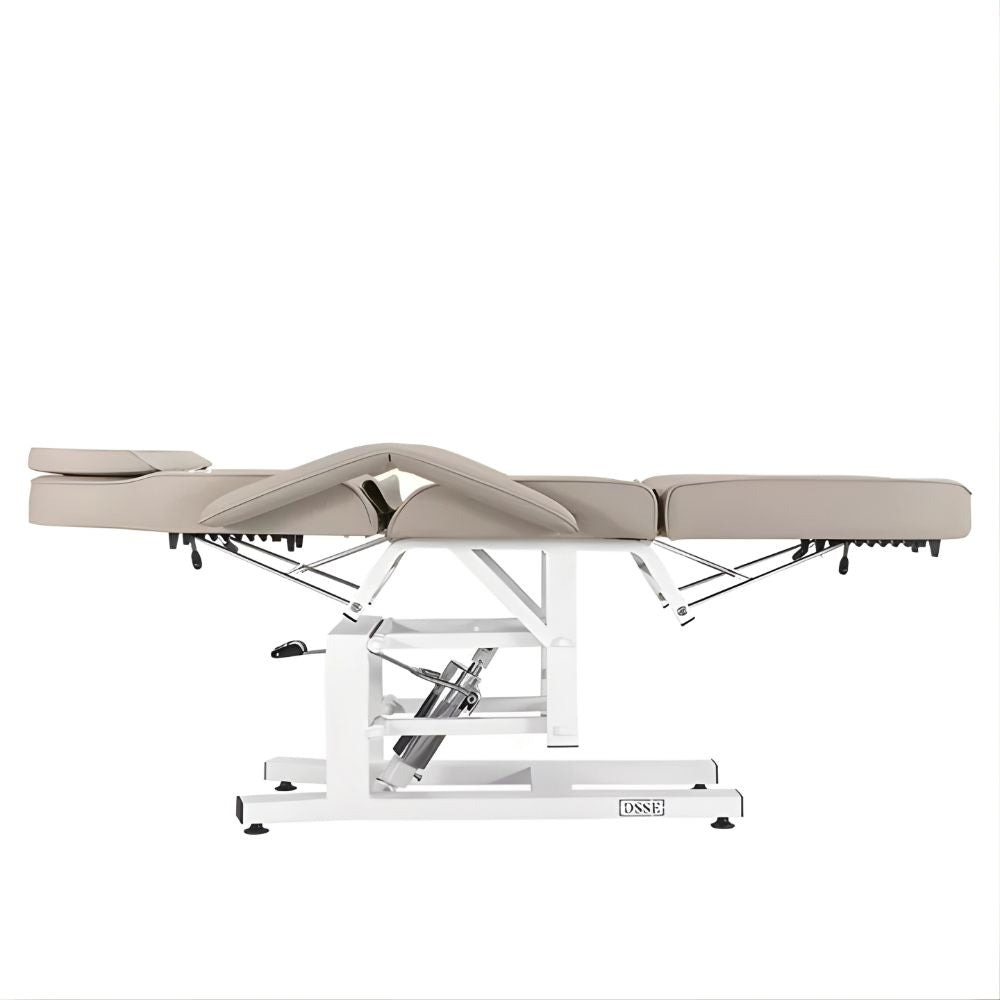 DSSE Mia Hydraulic Beauty Bed Latte Lowered Flat Position Side View